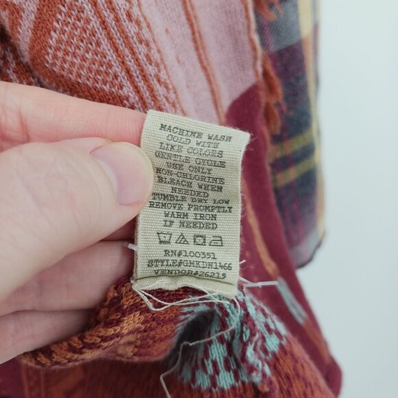 Gimmicks by BKE Open Front Fringe Cardigan Size Large Multicolor Plaid Boho - Picture 10 of 13